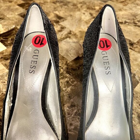 Guess Women's Peep Toe Pumps Silver Glitter Stilletto Heels - Picture 5 of 9